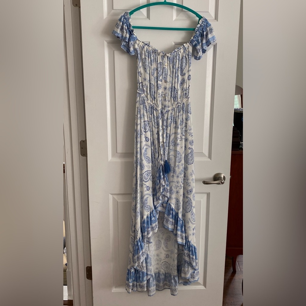 Surf Gypsy Paisley Boho Off-shoulder High-Low Maxi Dress - Small